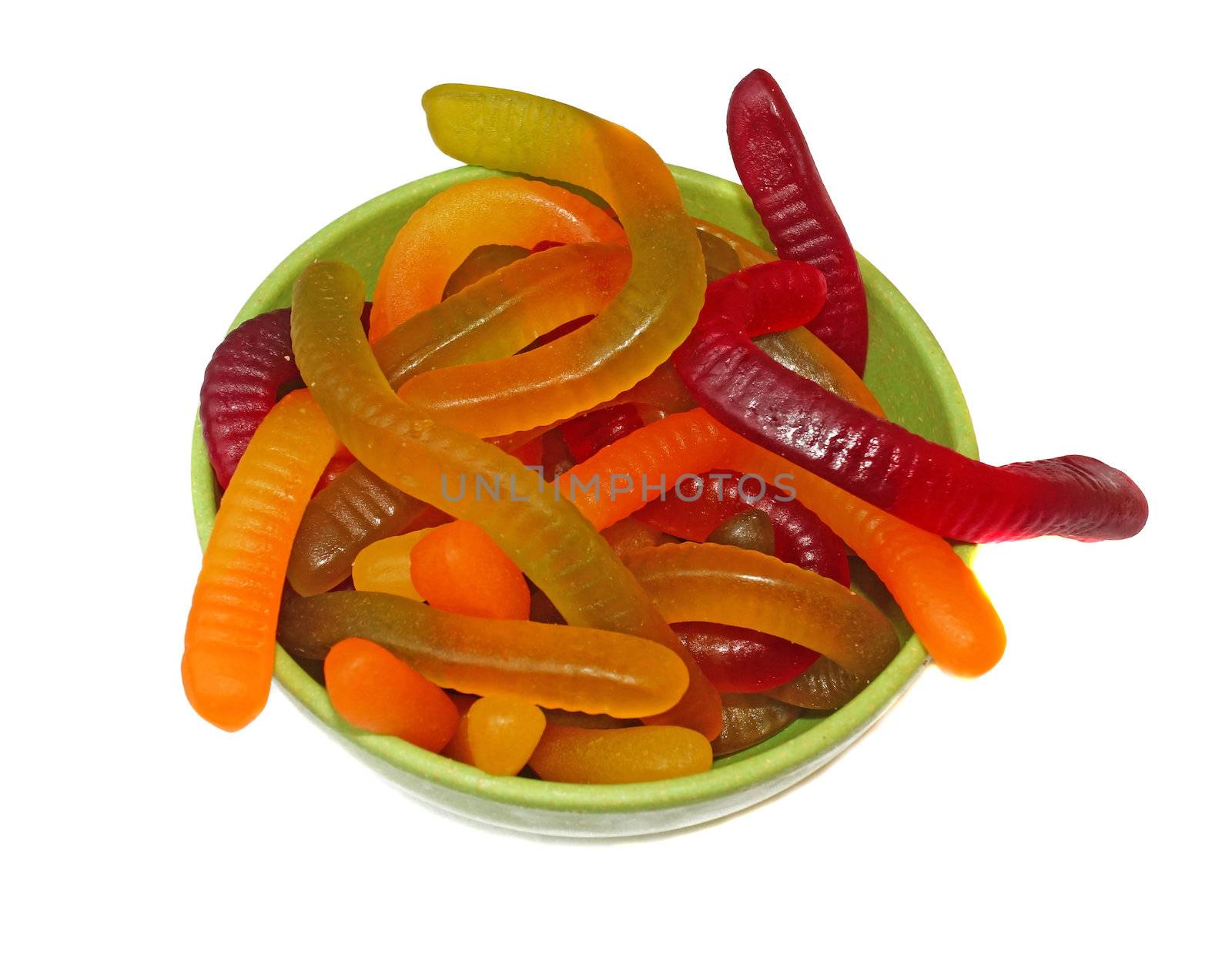 Multicolored Chewing marmalade as worms isolated                               