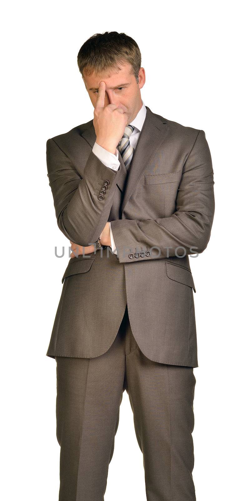 Businessman had big problems. Isolated on white background