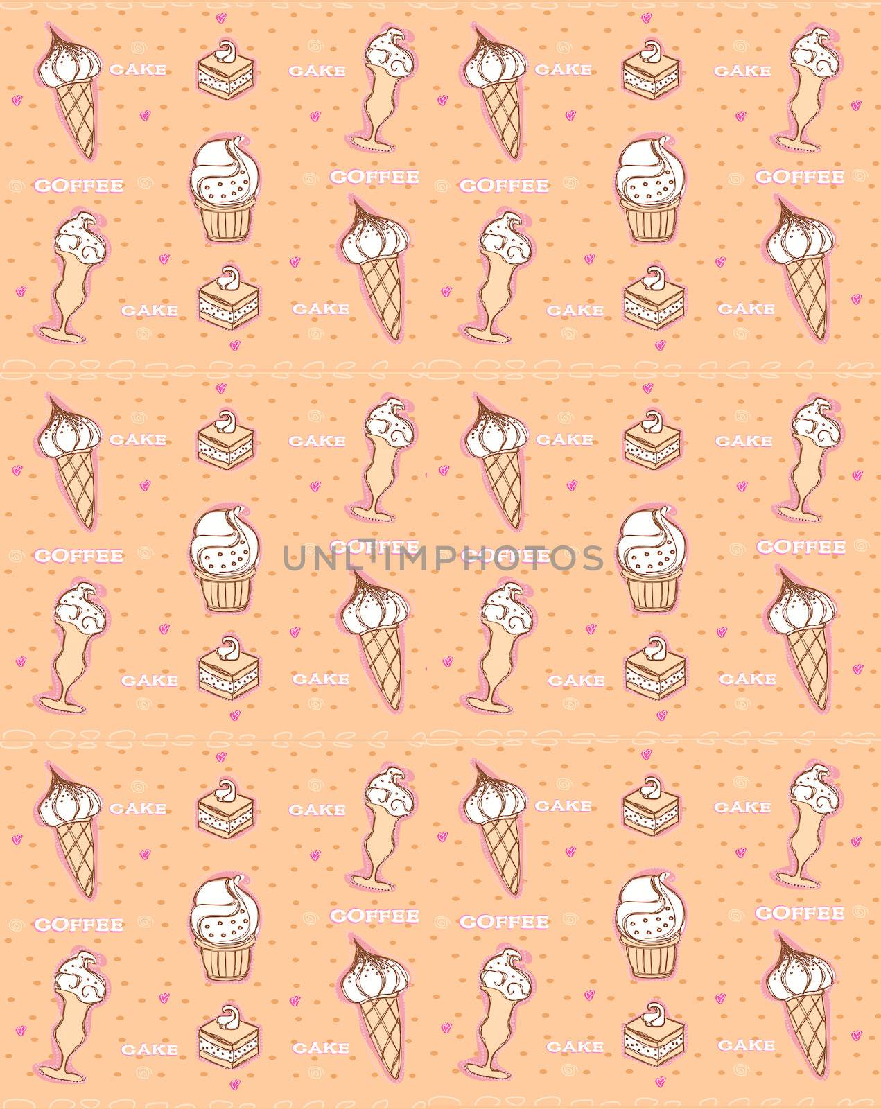 coffee and cakes seamless background pattern by JackyBrown