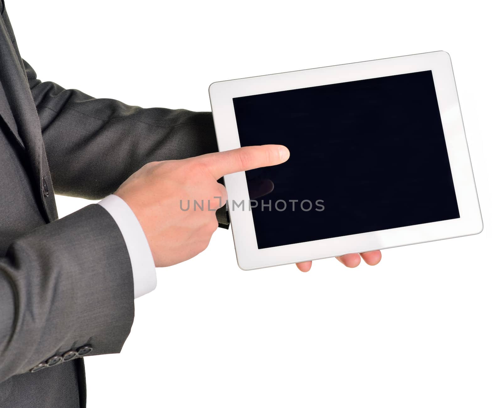 Businessman holding digital tablet, closeup by cherezoff