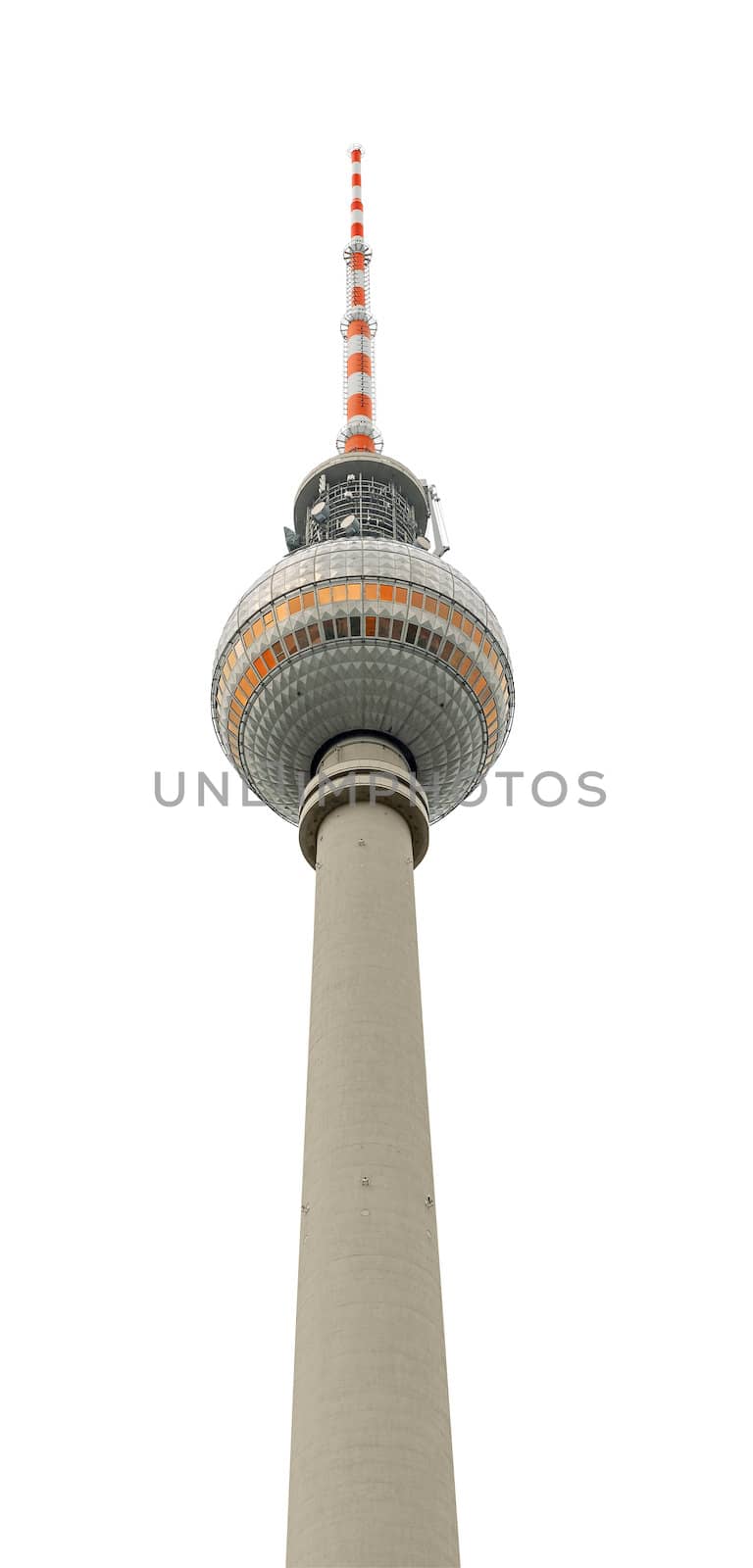 TV tower from Berlin. Isolated on white with path.
