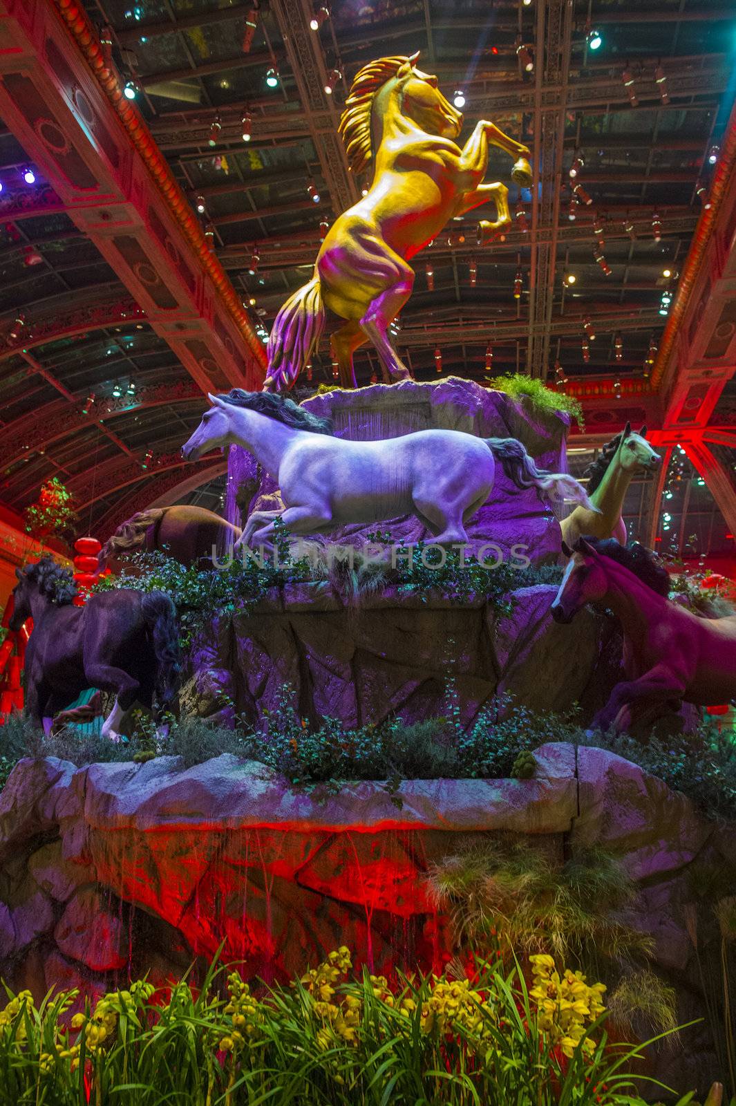 LAS VEGAS - JAN 13: Chinese New year in Bellagio Hotel Conservatory & Botanical Gardens on January 13, 2014 in Las Vegas. There are five seasonal themes that the Conservatory undergoes each year.