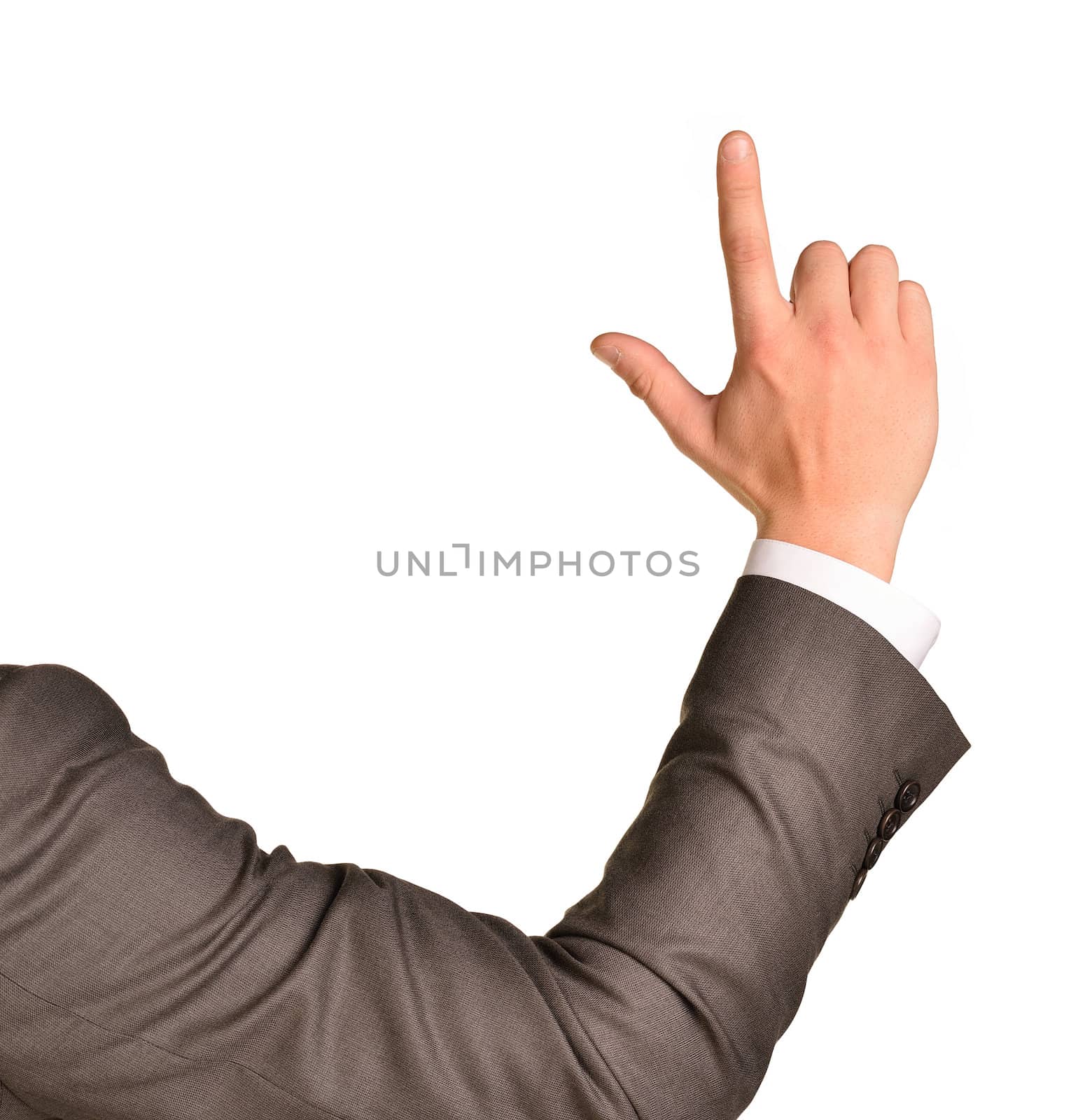Business man pointing up finger blank copy space by cherezoff