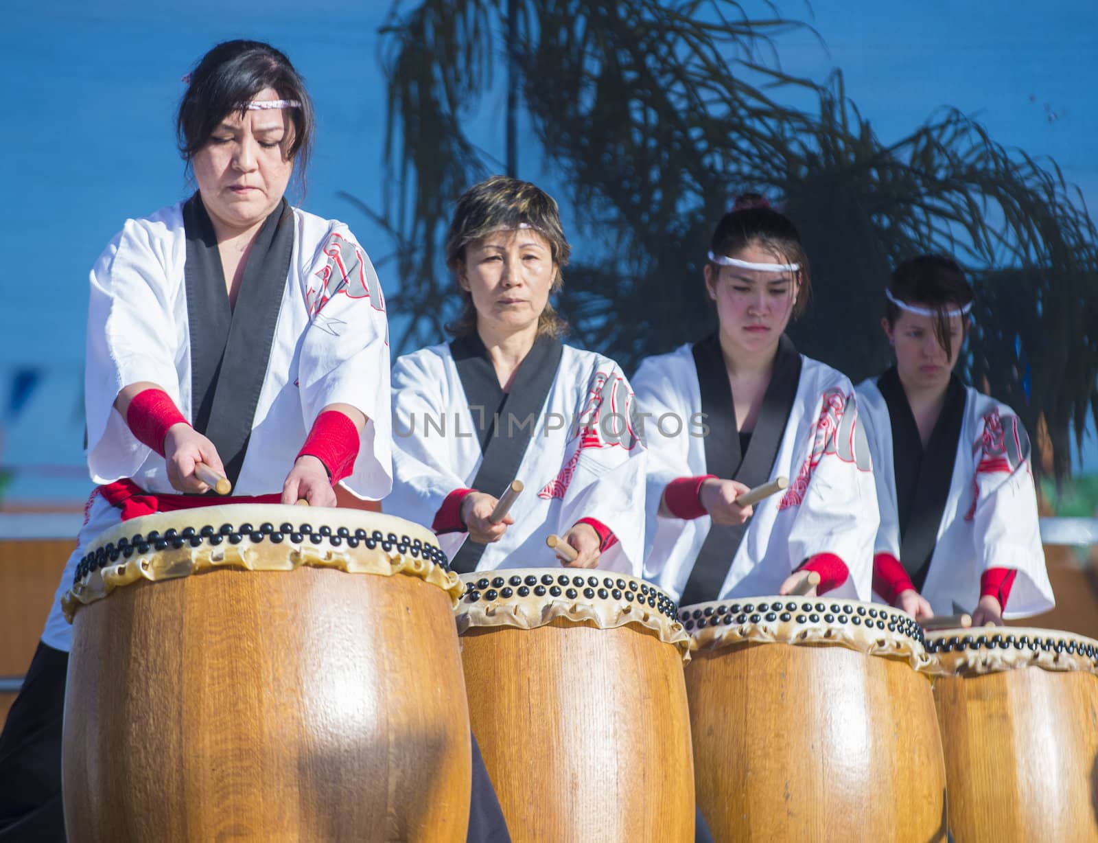 LAS VEGAS - FEB 09 : Japanese Taiko drummers perform at the Chinese New Year celebrations held in Las Vegas , Nevada on February 09 2014