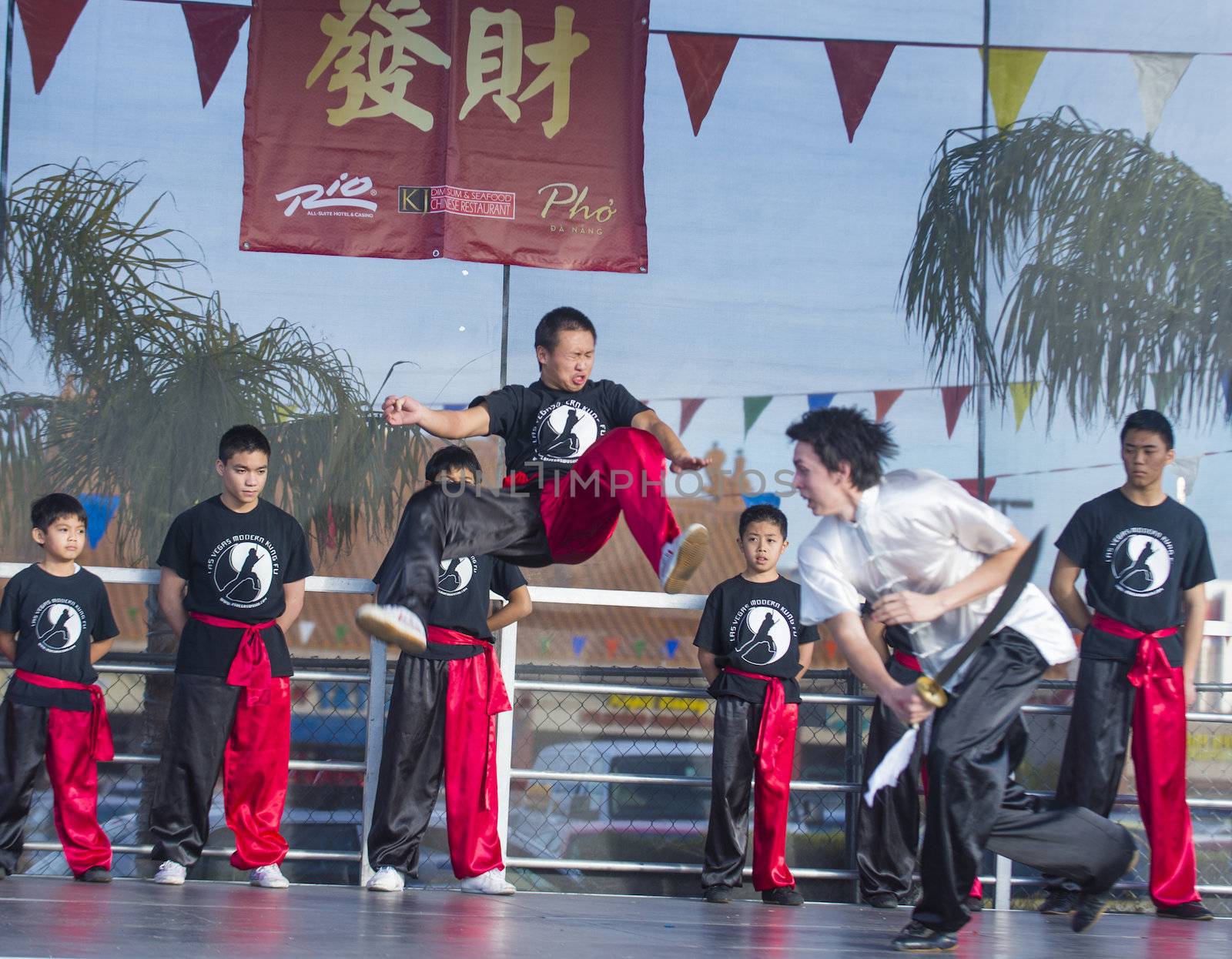 LAS VEGAS - FEB 09 : Chinese martial art performers at the Chinese New Year celebrations held in Las Vegas , Nevada on February 09 2014