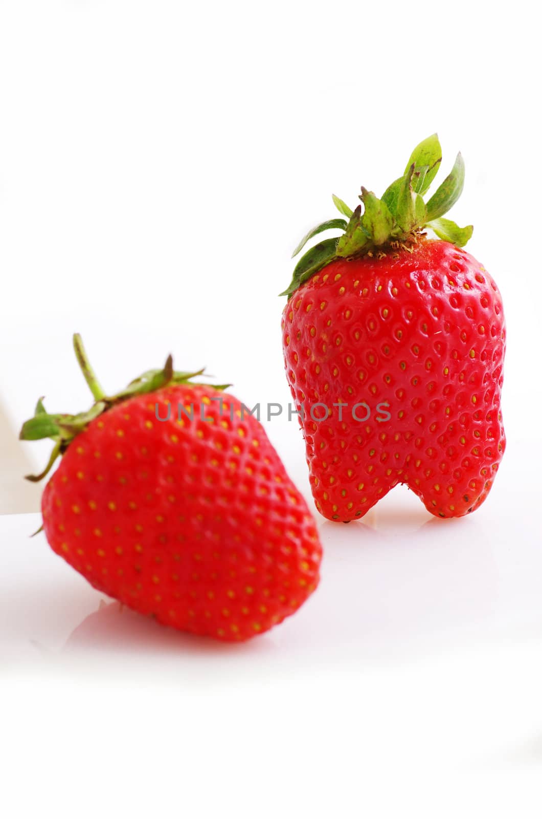Fresh strawberries were placed on a white background  by dolnikow