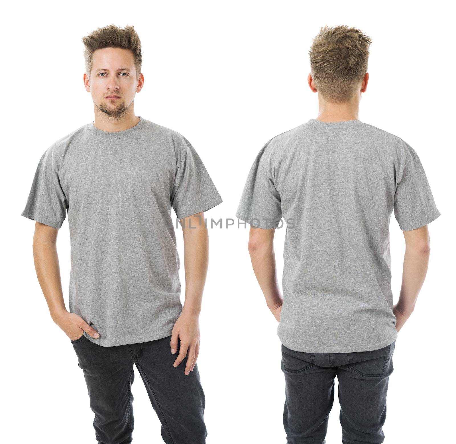 Man posing with blank grey shirt by sumners