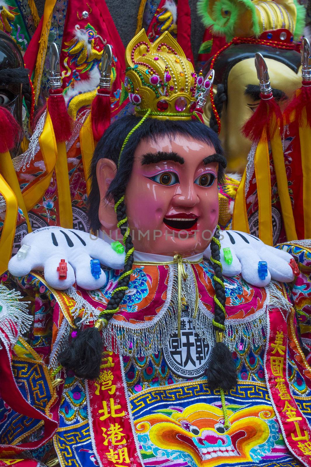 SAN FRANCISCO - FEB 15 : Traditional man-size costumes worn during parades before the beginning of the annual Chinese new year parade on February 15 2014 on San Francisco , California