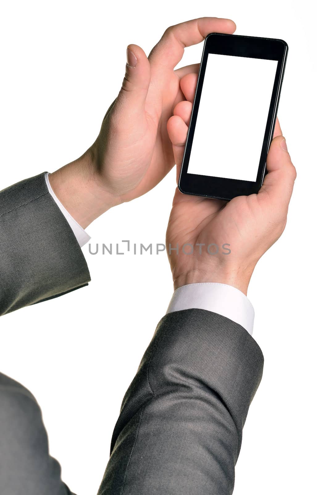 Close up of man using mobile smart phone by cherezoff