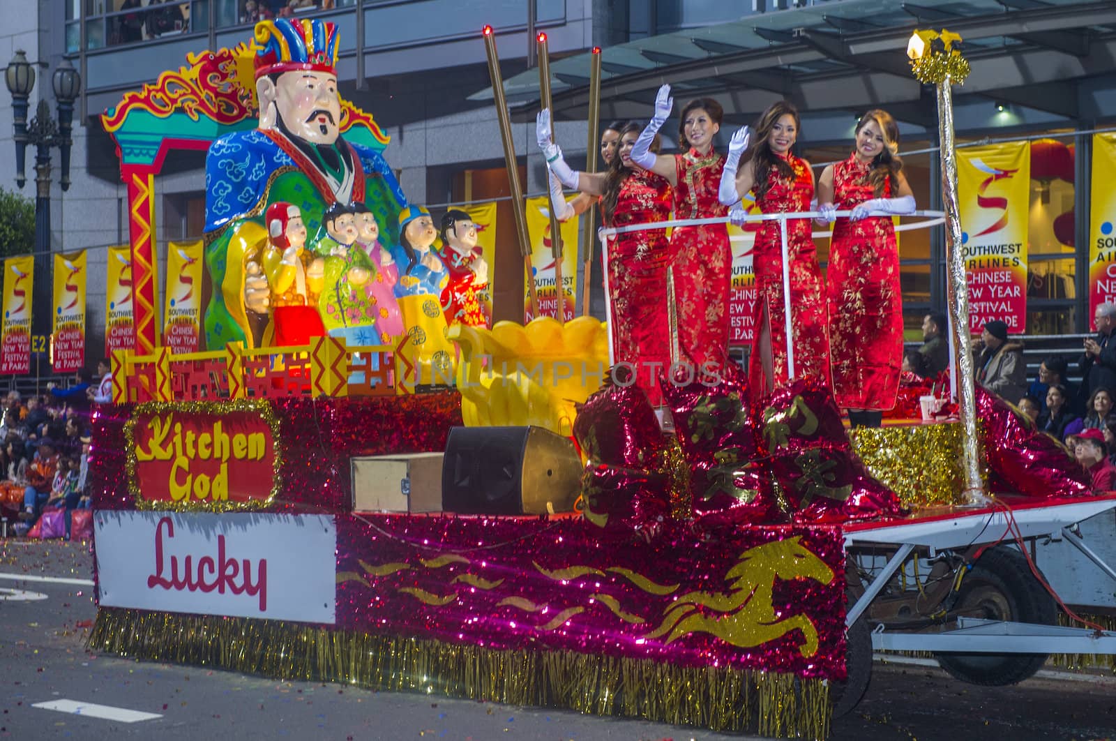 SAN FRANCISCO - FEB 15 : A parade float at the Chinese New Year Parade in San Francisco , California on February 15 2014 , It is the largest Asian event in North America 