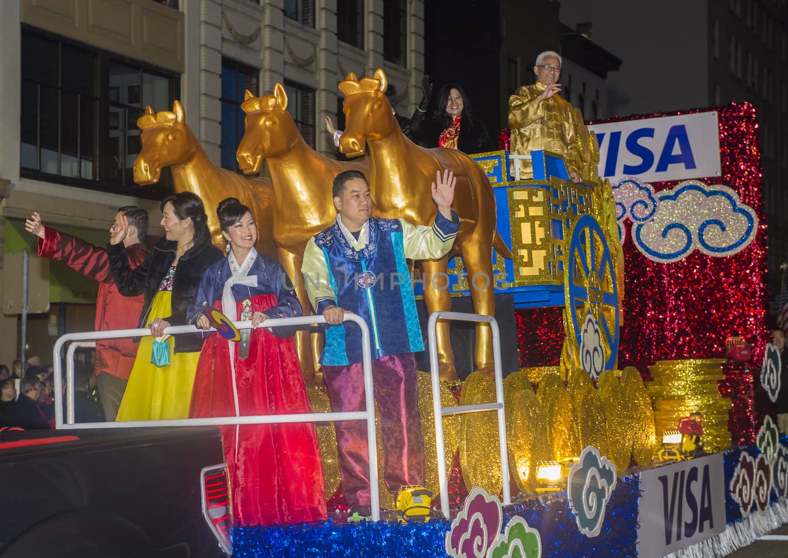 SAN FRANCISCO - FEB 15 : A parade float at the Chinese New Year Parade in San Francisco , California on February 15 2014 , It is the largest Asian event in North America 