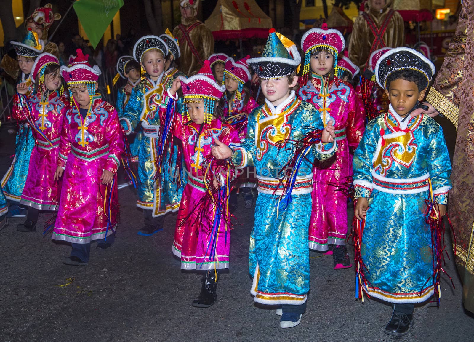 SAN FRANCISCO - FEB 15 : An unidentified participants at the Chinese New Year Parade in San Francisco , California on February 15 2014 , It is the largest Asian event in North America 