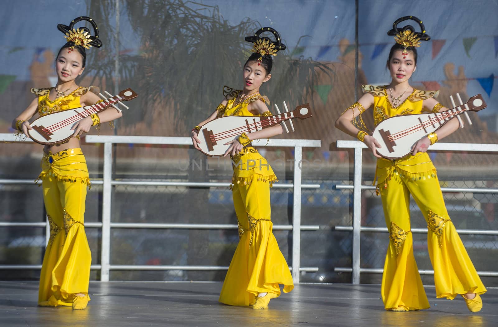 LAS VEGAS - FEB 09 : Chinese folk dancers perform at the Chinese New Year celebrations held in Las Vegas , Nevada on February 09 2014