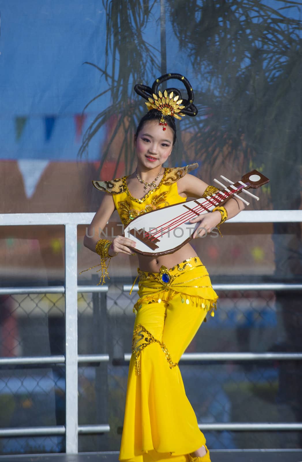 LAS VEGAS - FEB 09 : Chinese folk dancer perform at the Chinese New Year celebrations held in Las Vegas , Nevada on February 09 2014