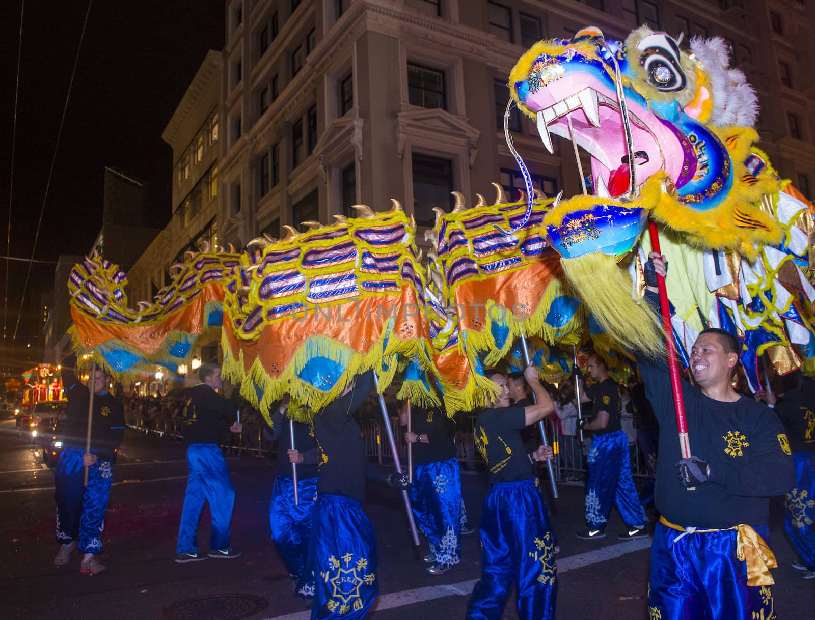 SAN FRANCISCO - FEB 15 : An unidentified participants in a Dragon dance at the Chinese New Year Parade in San Francisco , California on February 15 2014 , It is the largest Asian event in North America 