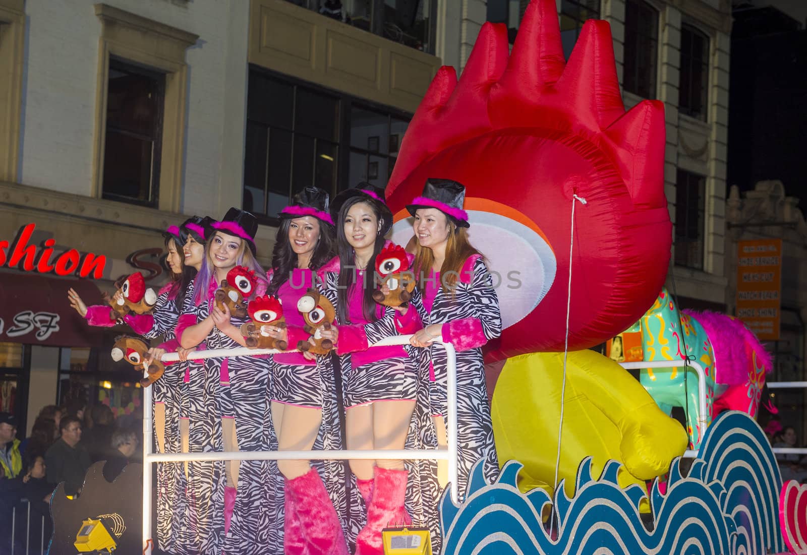 SAN FRANCISCO - FEB 15 : A parade float at the Chinese New Year Parade in San Francisco , California on February 15 2014 , It is the largest Asian event in North America 