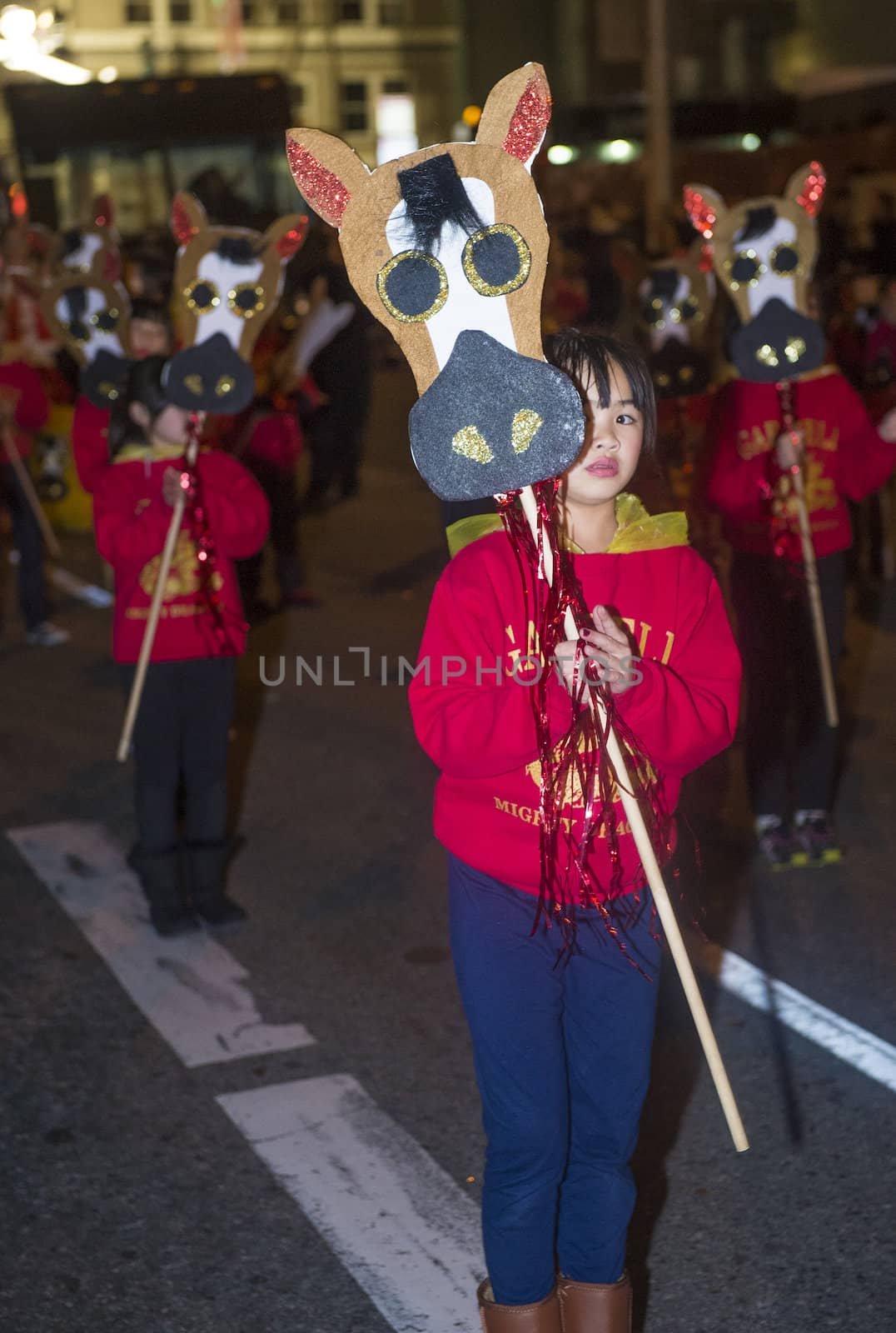 SAN FRANCISCO - FEB 15 : An unidentified participants at the Chinese New Year Parade in San Francisco , California on February 15 2014 , It is the largest Asian event in North America 