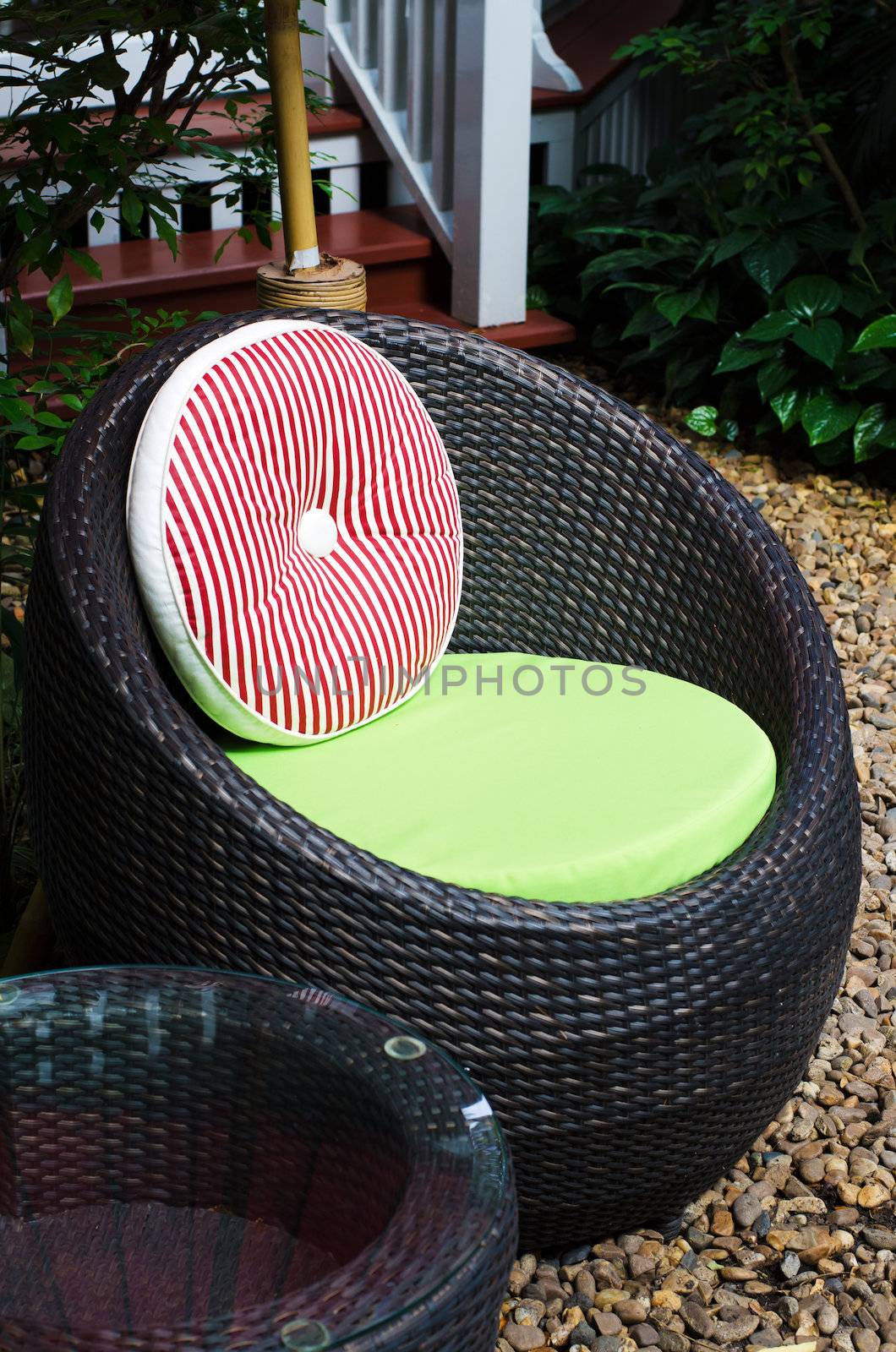 Modern chair furniture in a backyard, outdoor