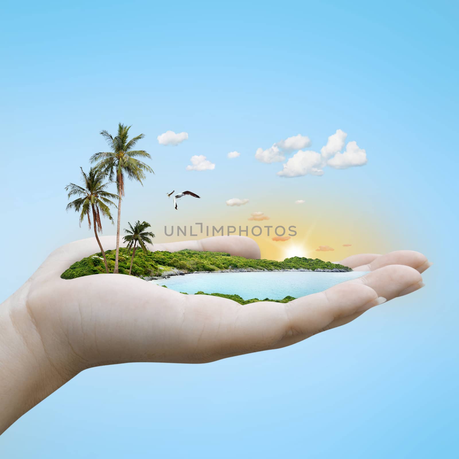 island on the hand. weather concept