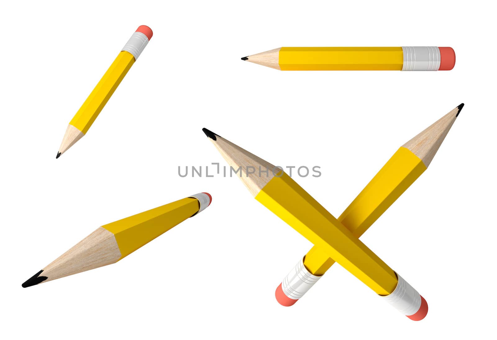 3D render of Pencil icons set on white background.