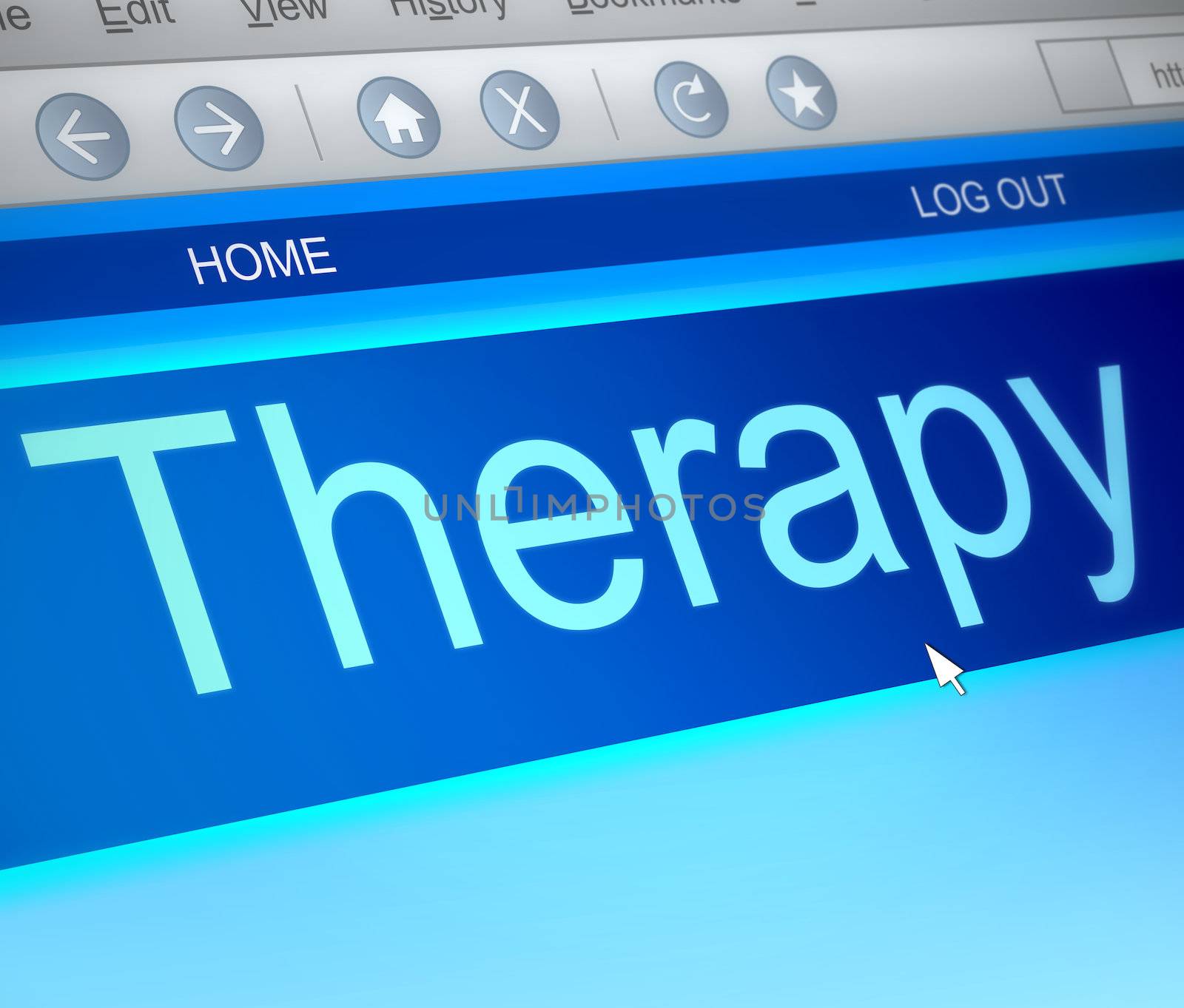 Illustration depicting a computer screen capture with a therapy concept.
