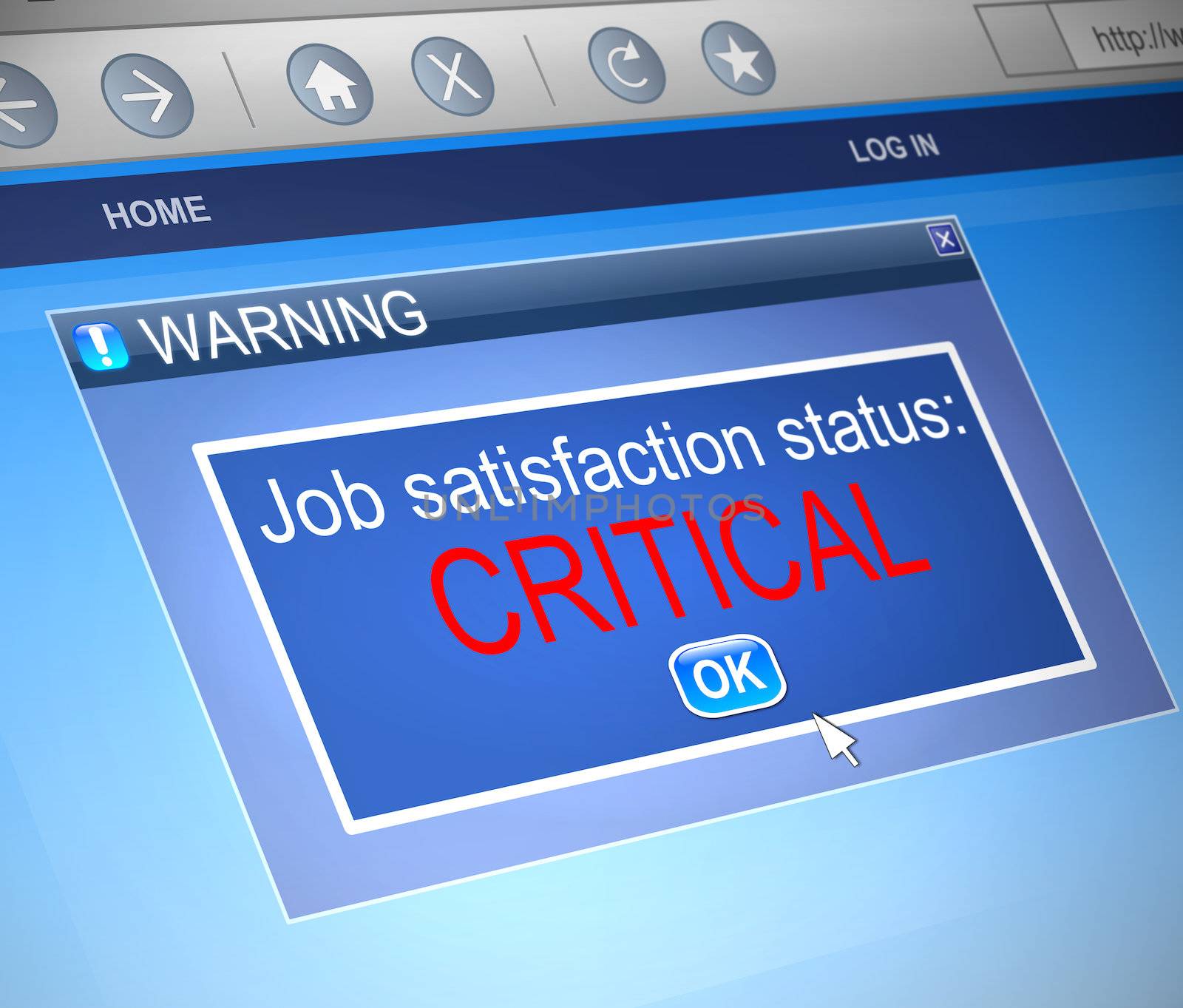 Illustration depicting a computer dialogue box with a job satisfaction concept.
