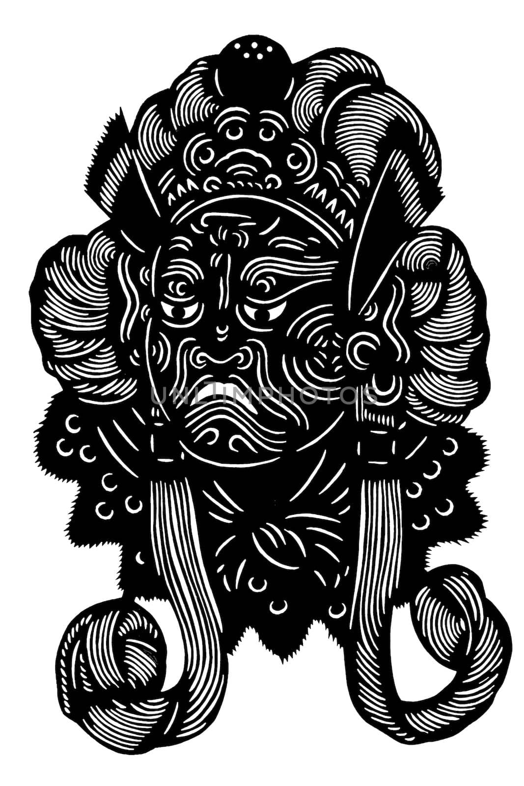 Silhouette of Chinese opera masks, isolated on white background