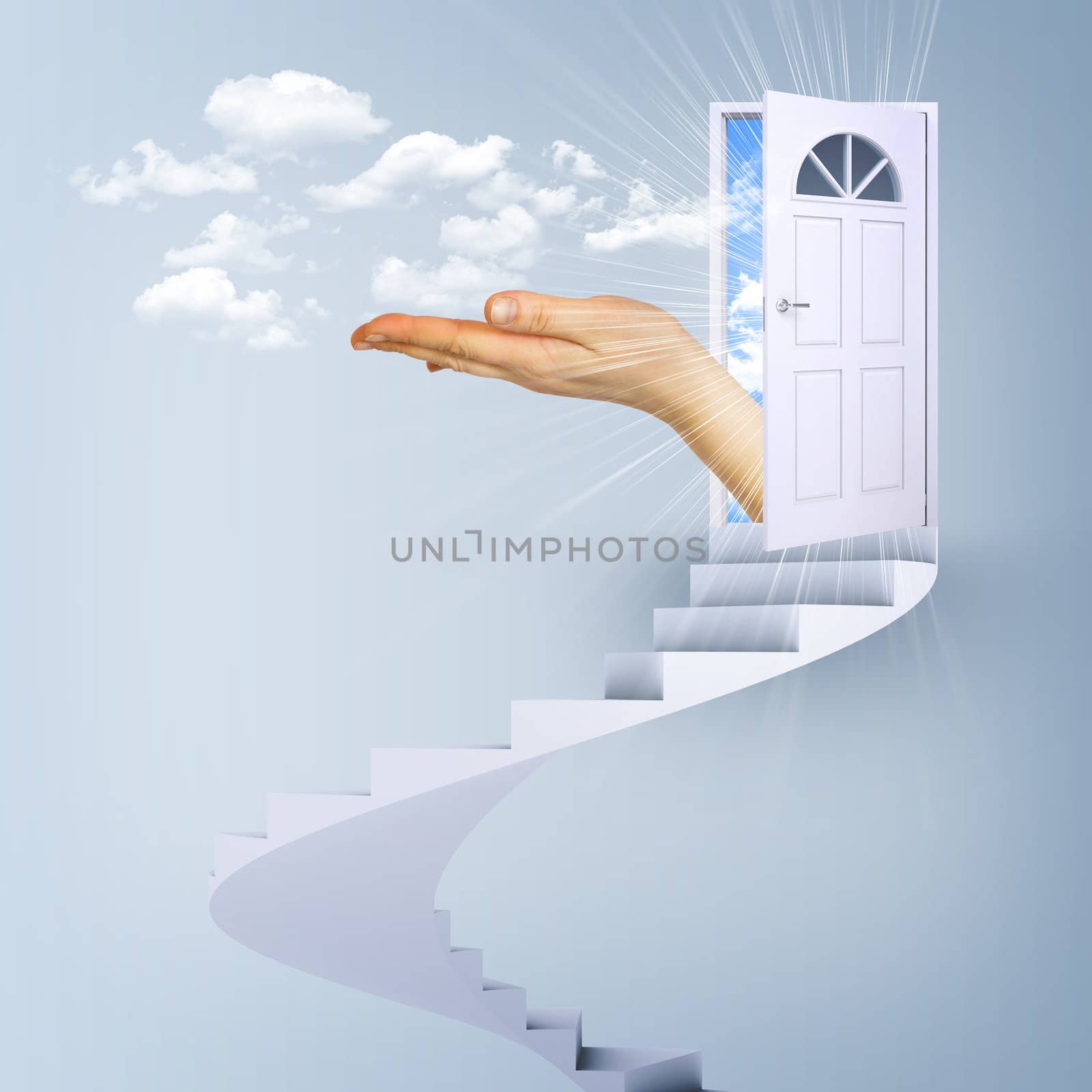 Spiral stairs and magic doors with hand by cherezoff