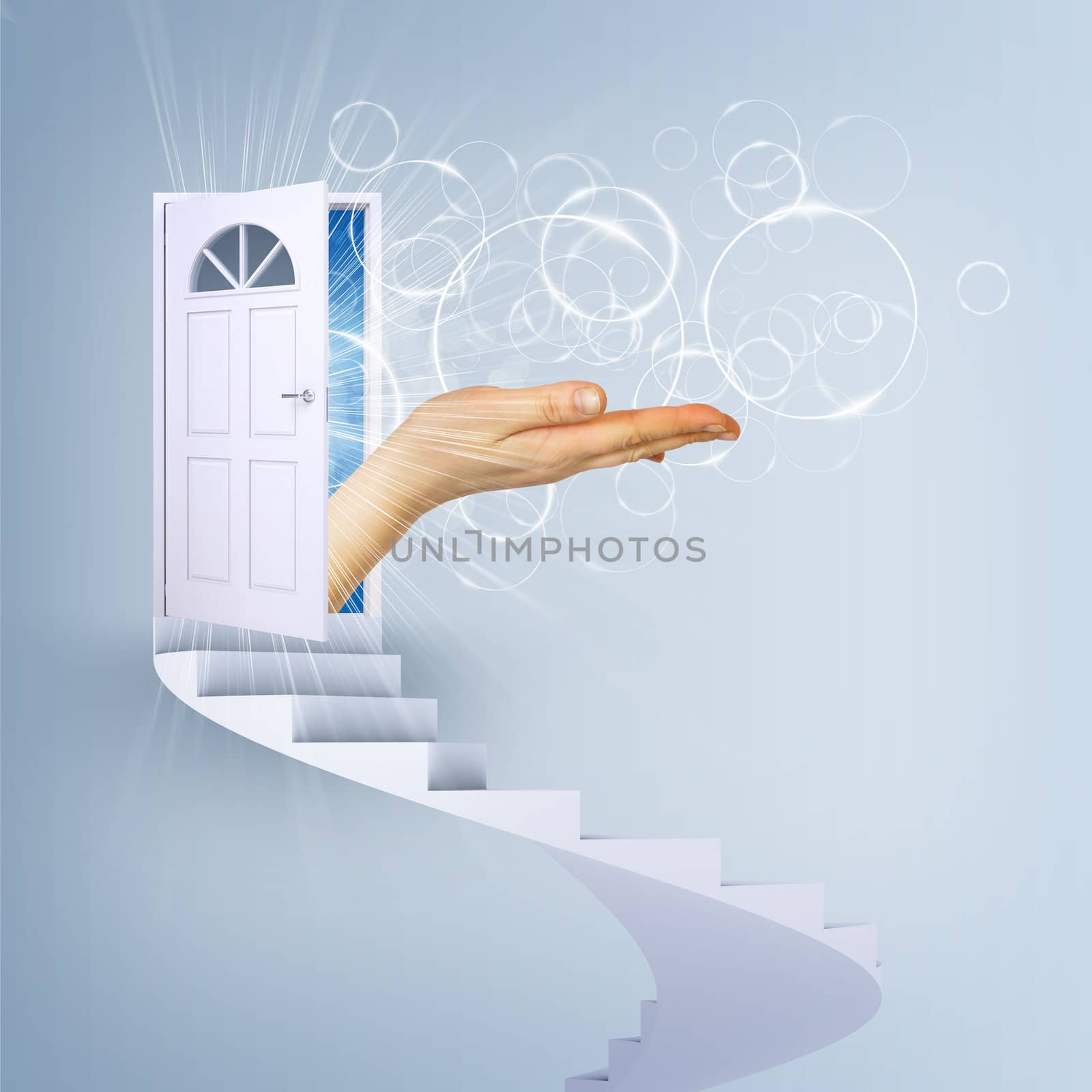 Spiral stairs and magic doors with hand by cherezoff