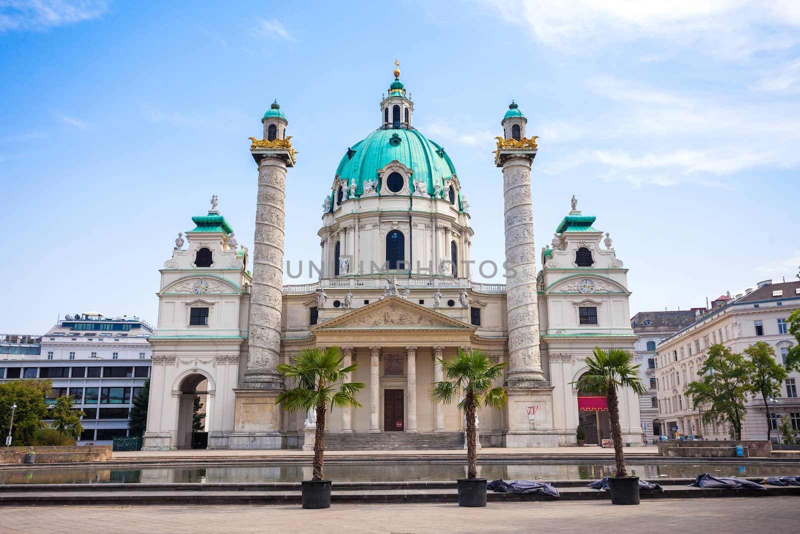 VIENNA, AUSTRIA - AUGUST 4, 2013: St. Charles's Church (Karlskirche) in Vienna, Austria