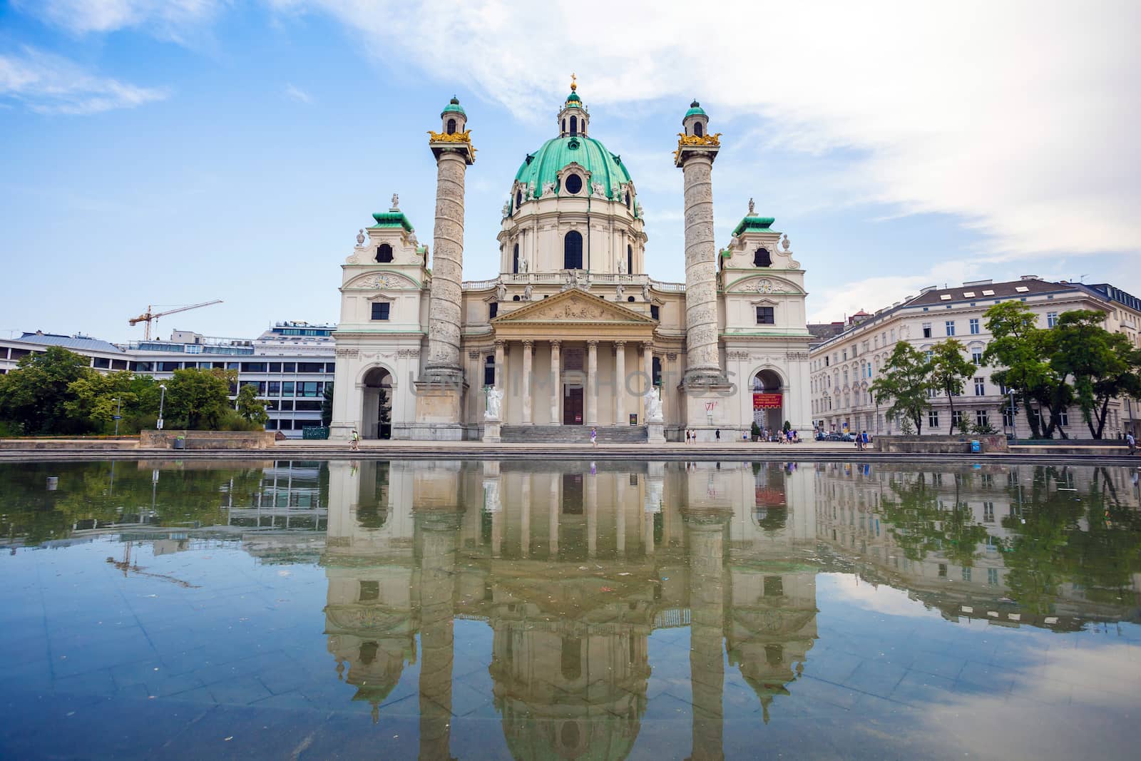 VIENNA, AUSTRIA - AUGUST 4, 2013: St. Charles's Church (Karlskirche) in Vienna, Austria