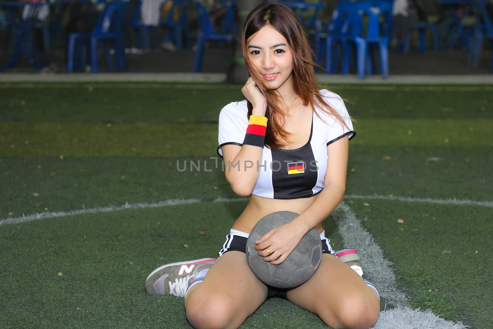 BANGKOK, THAILAND - JUNE 29, 2014: Unidentified model with Germany  costume pose for promote World Cup 2014 in futsal park on June 29, 2014 in Bangkok, Thailand.
