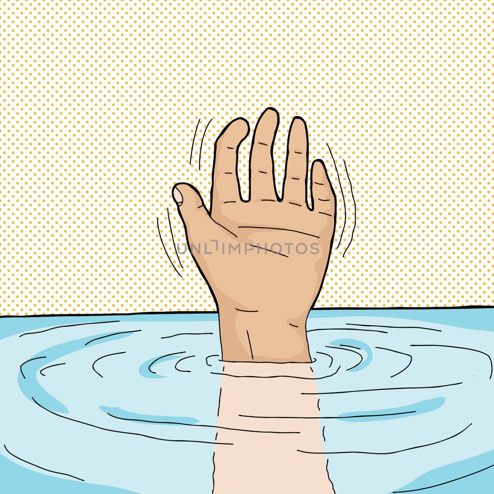 Illustration of waving hand from person under water