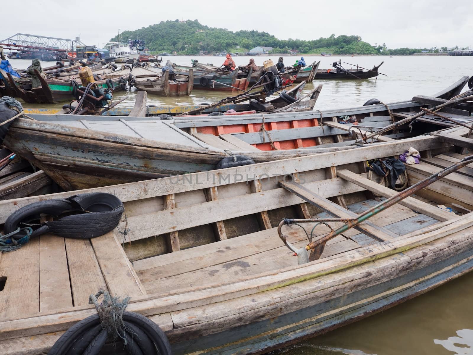 Traditional, wooden boats at the harbour of Myeik in southern Myanmar.