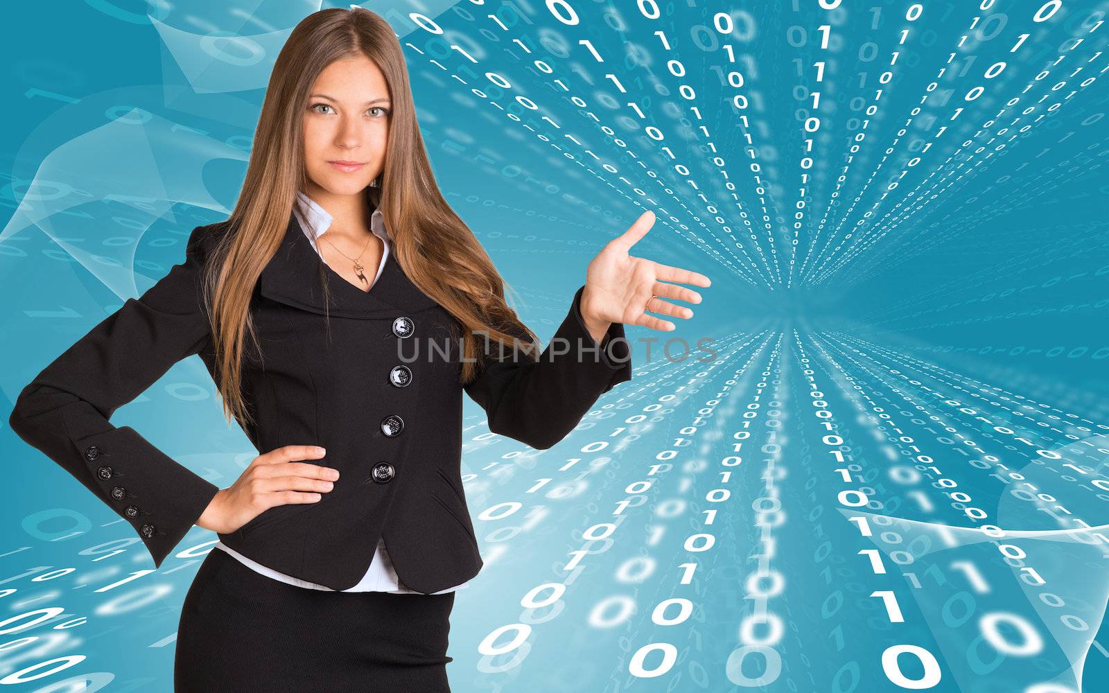 Businesswomen pointing to empty copy space by cherezoff