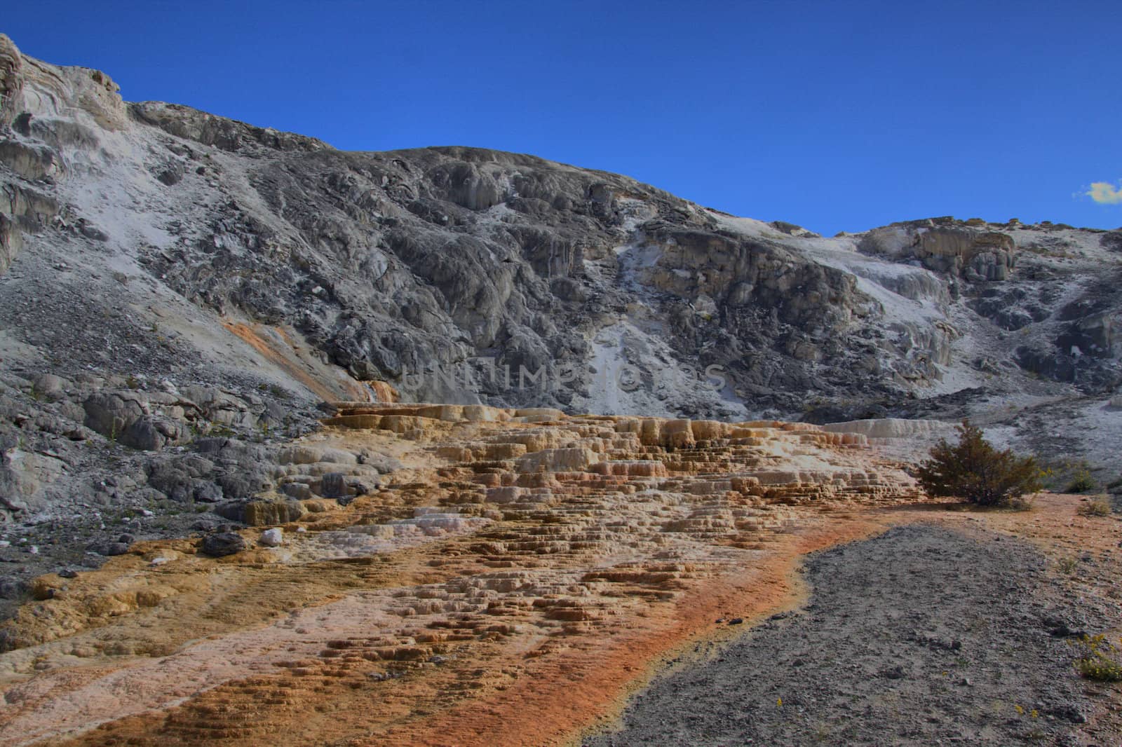 Colorful limestone travertine deposits at mammoth Hot Springs 