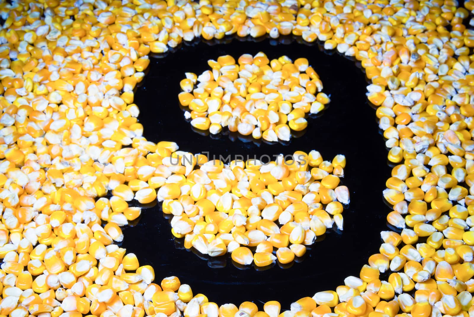 Corn made ​​the number nine on a black background.