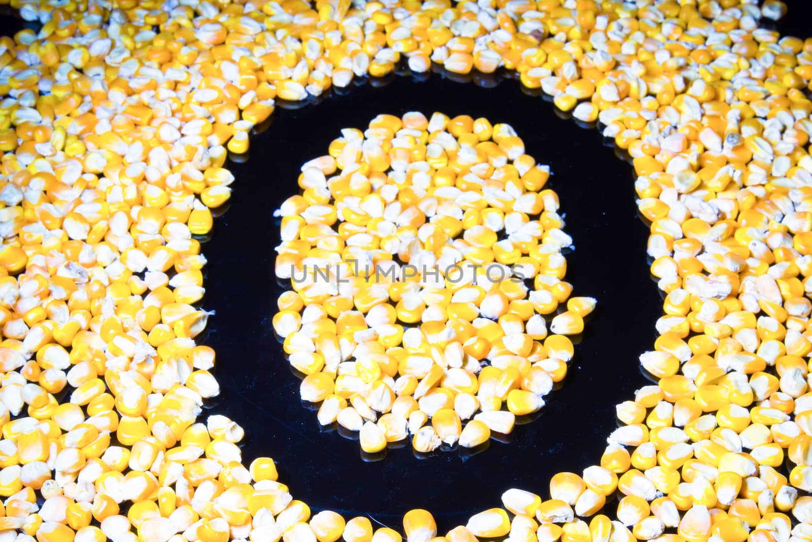 Corn made ​​the number zero on a black background.