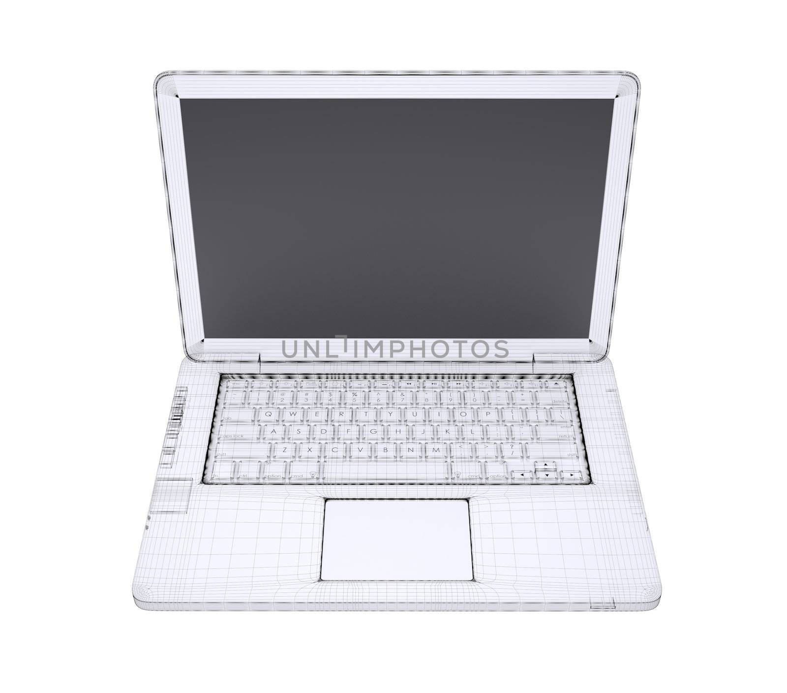 Laptop. Wire frame. Isolated render on a white background