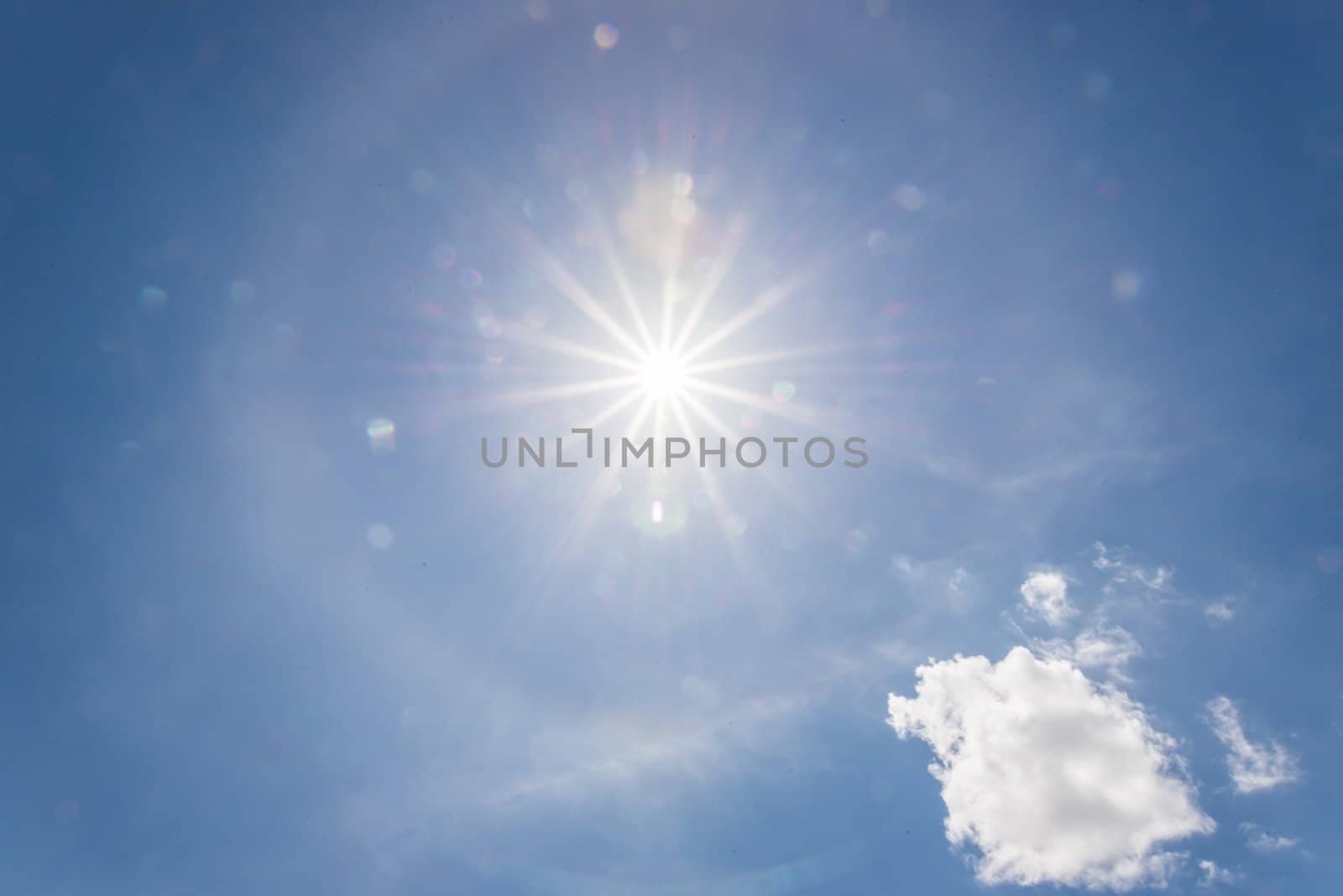 blue sky with cloud and sun and fair closeup