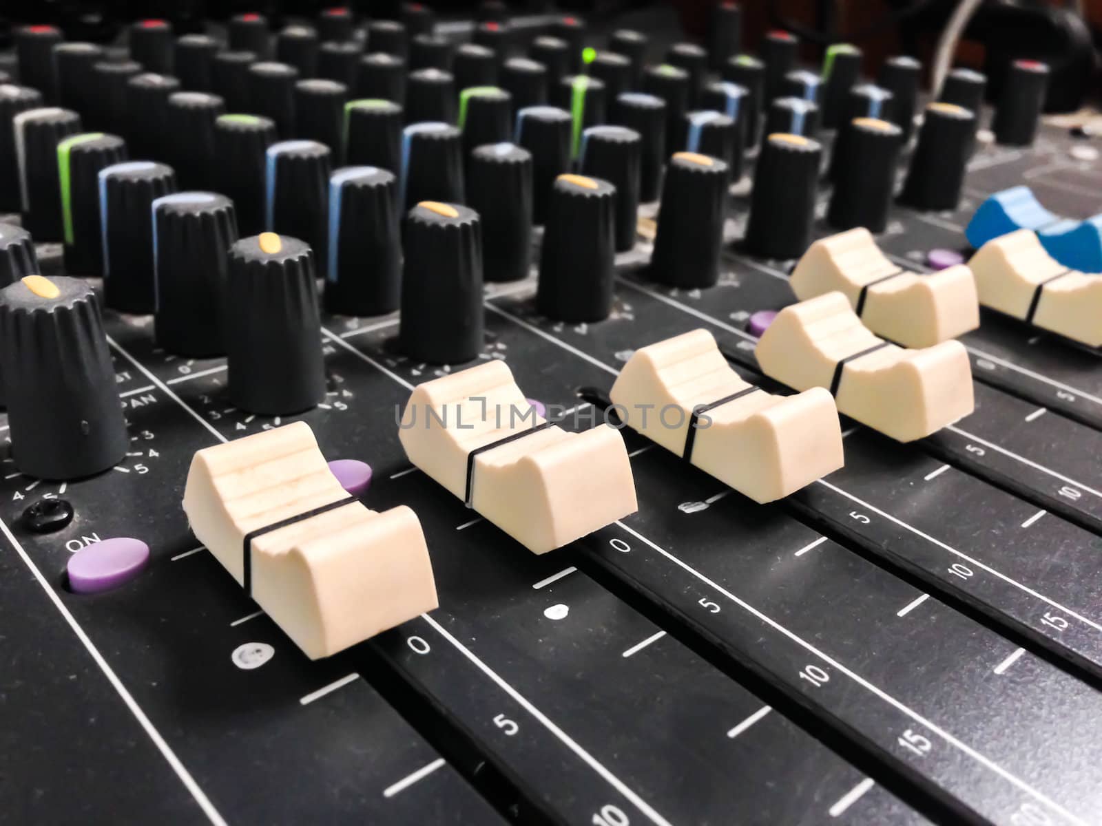 Electronic sound mixer equipment close-up