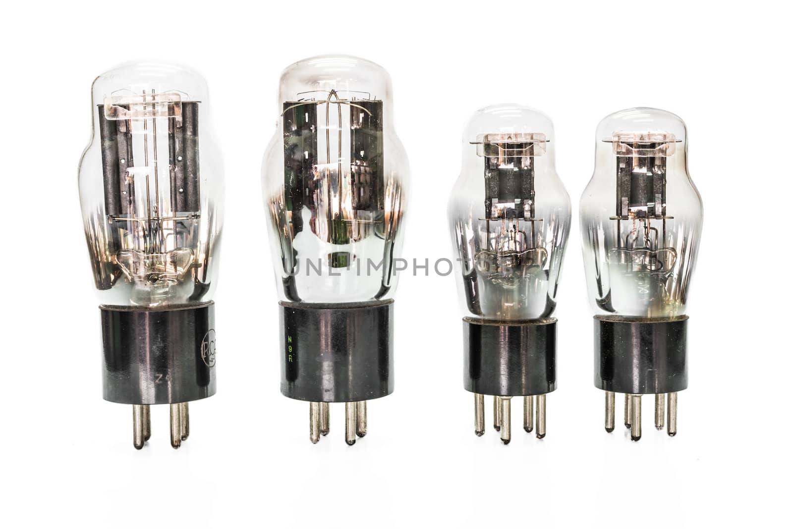 Vacuum electronic preamplifier tubes. Isolated image on white background