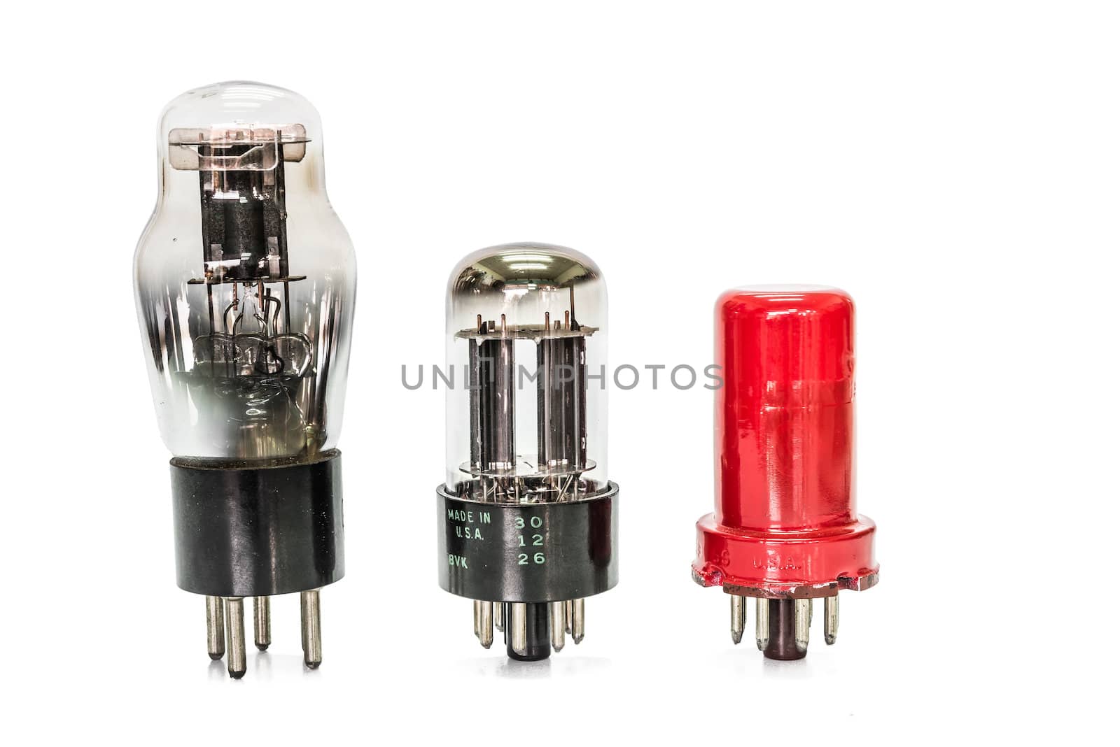 Vacuum electronic preamplifier tubes. Isolated image on white background