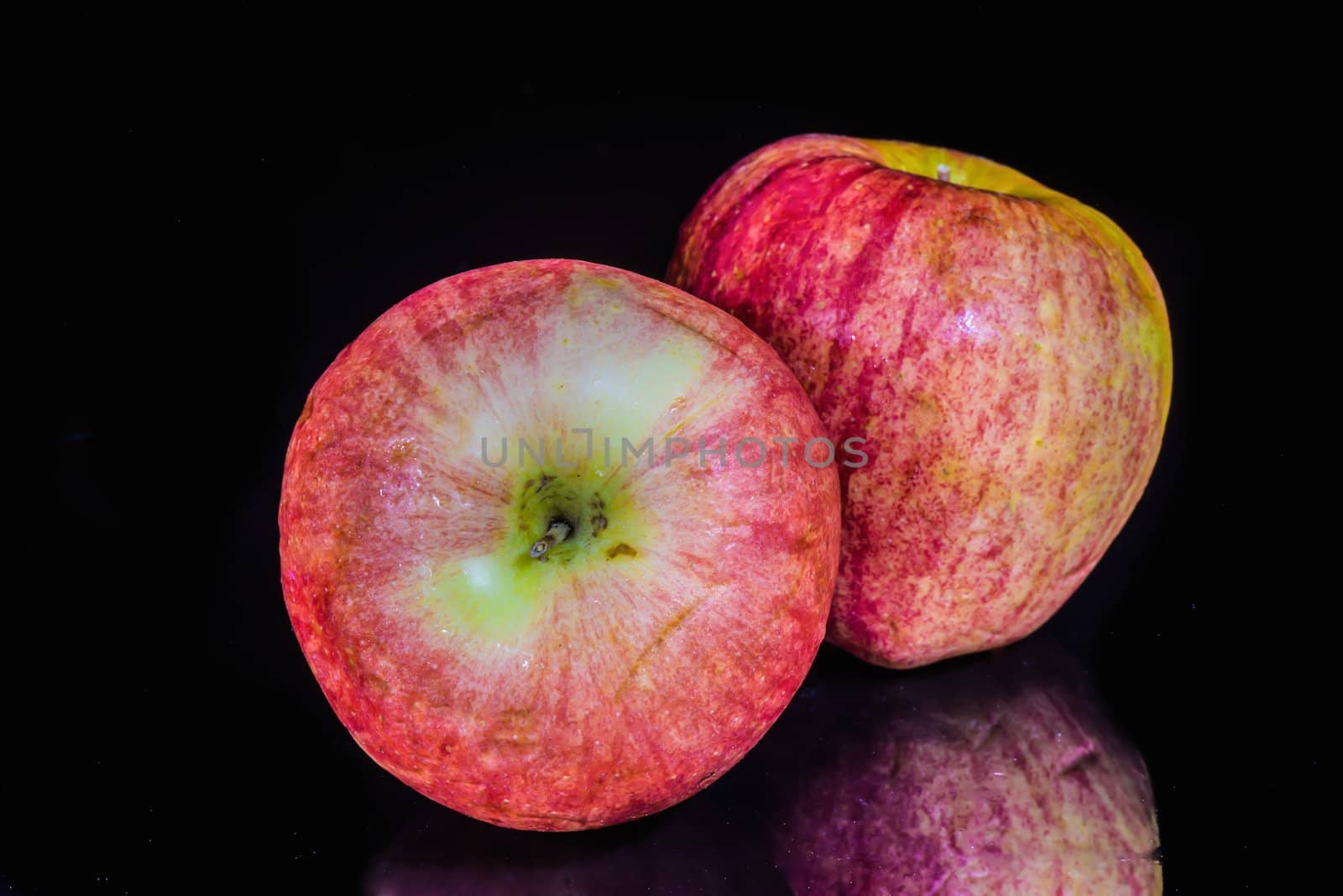 Fresh apples isolated on black background,Good for healthy