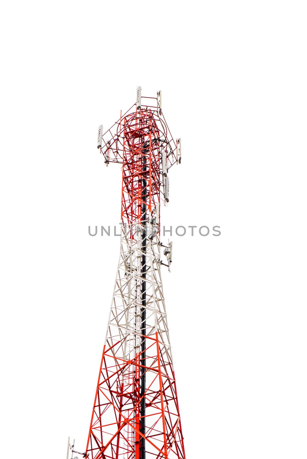 Mobile phone communication antenna tower isolated on white