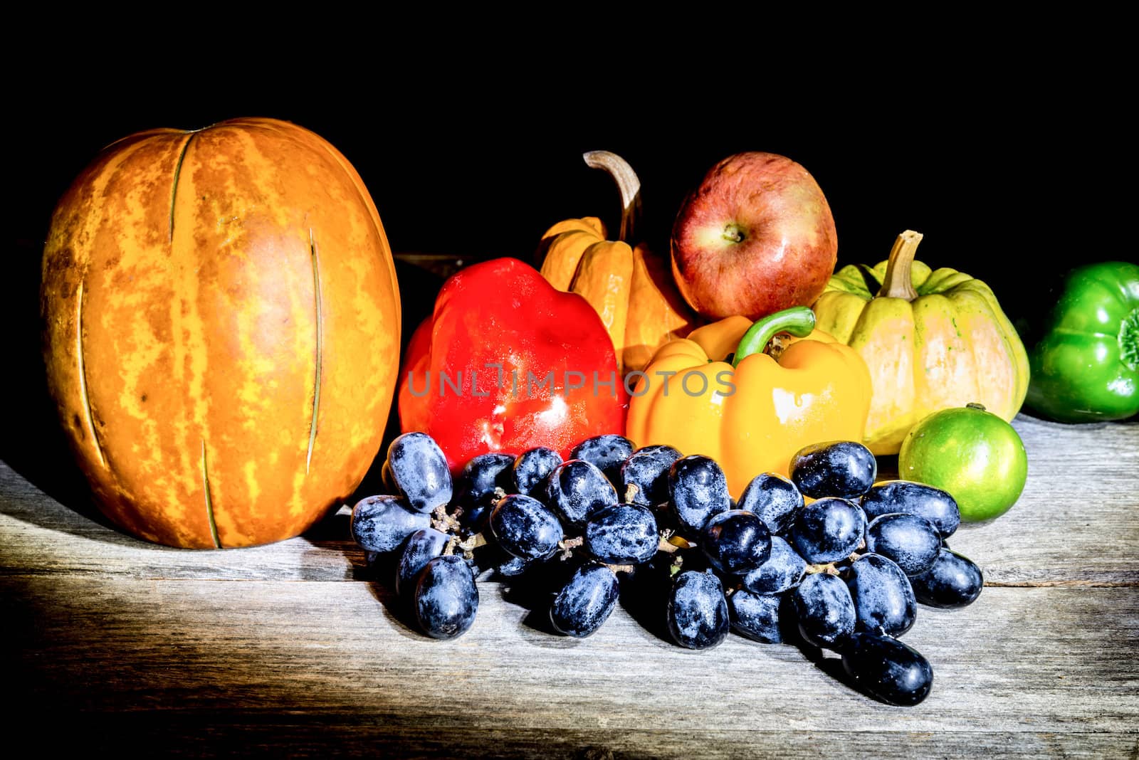 still life Vegetables, Herbs and Fruit as ingredients in cooking.