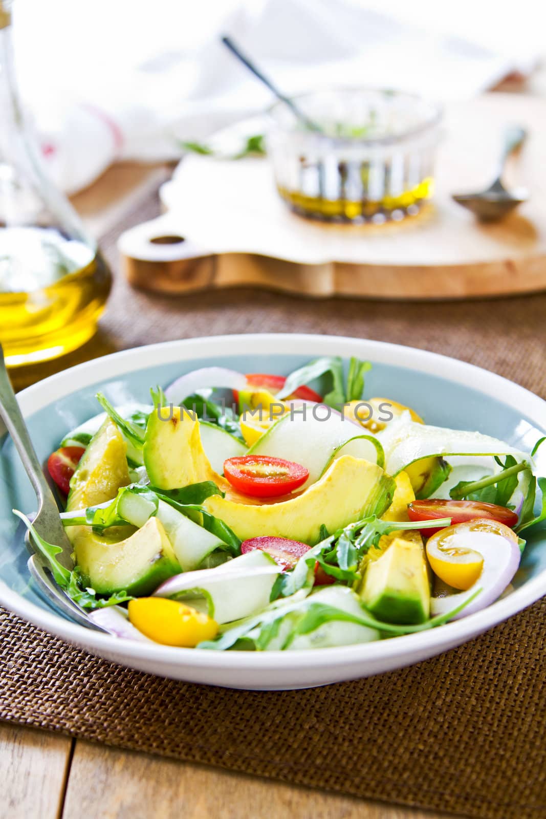 Avocado with Cucumber and Rocket salad by Balsamic dressing