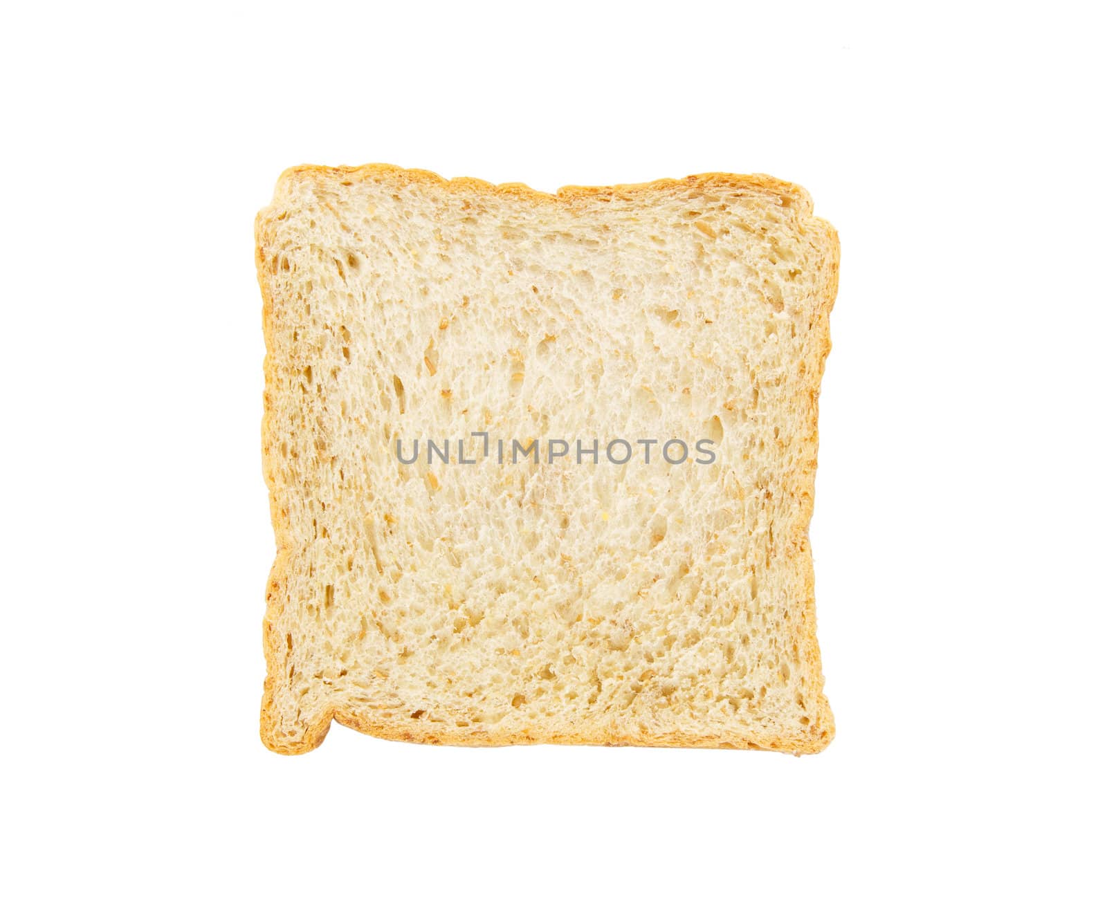Slice of whole wheat bread isolated on white background