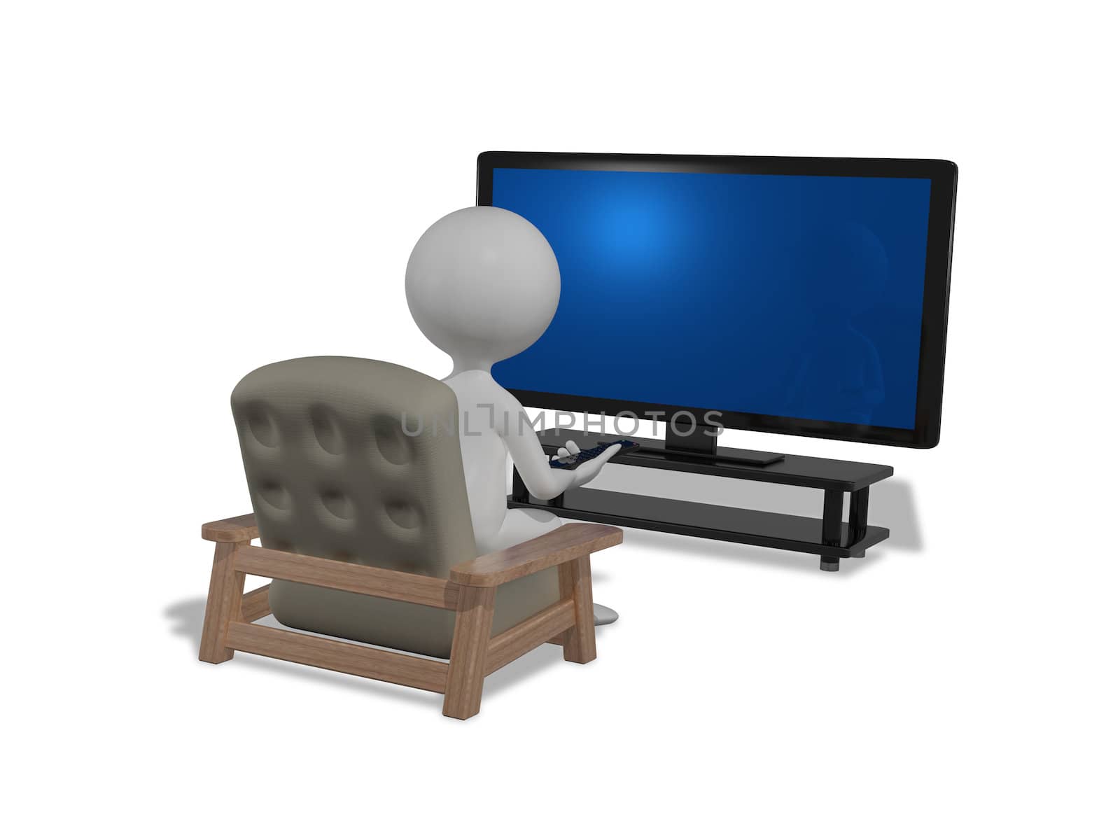 abstract illustration white man in front of TV