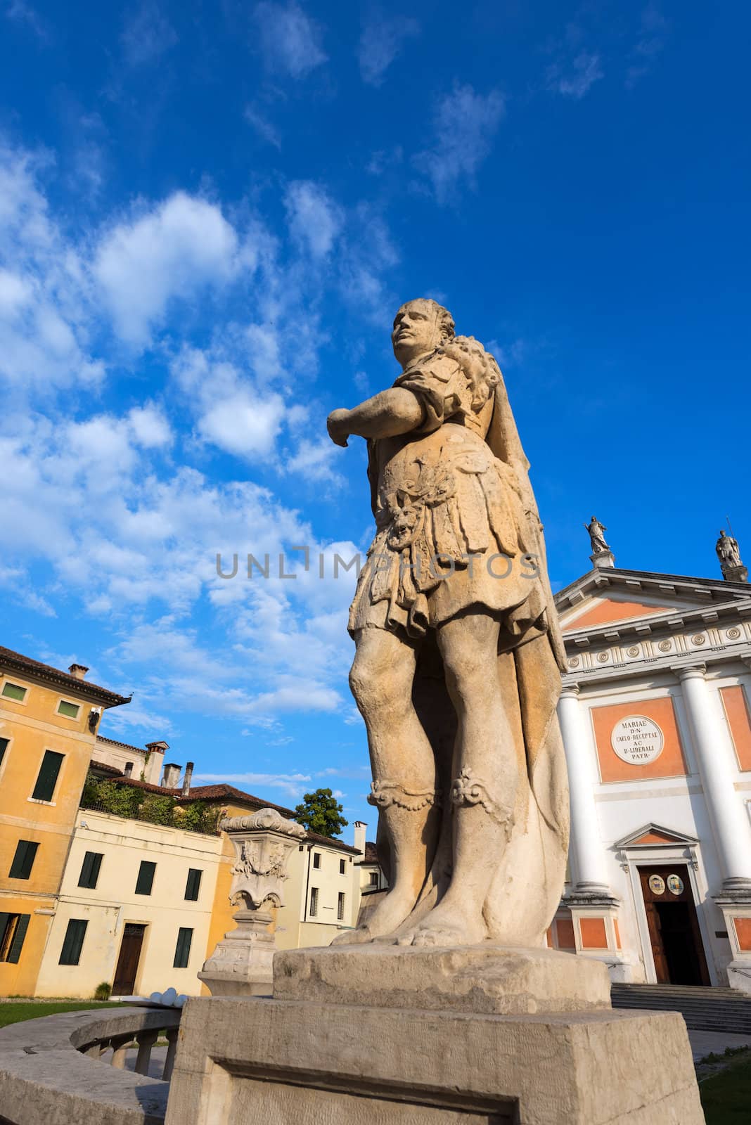 Stone statue of a Roman soldier in Piazza Liberale in Castelfranco Veneto - Treviso - Italy